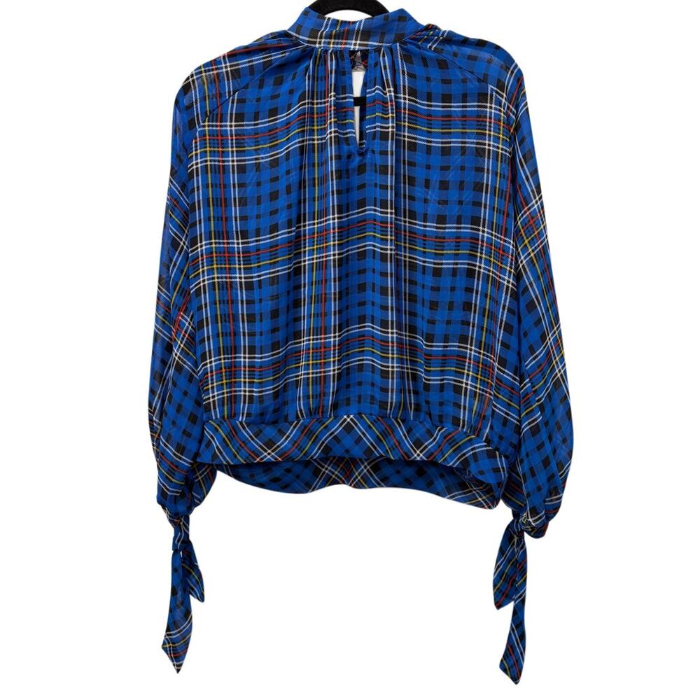 NY&C Blue Tartan Plaid Long Sleeve Blouse